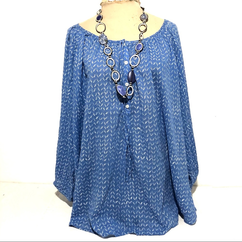 LOFT Cotton Crinkle Print Tunic Blouse
